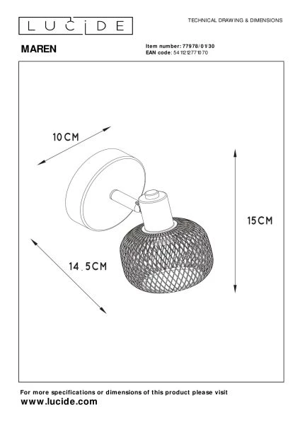 Lucide MAREN - Spot plafond - 1xE14 - Noir - technique